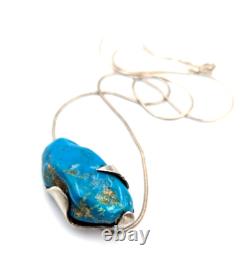 Artist Made Sterling Silver 925 Turquoise Abstract Modernist Pendant Necklace