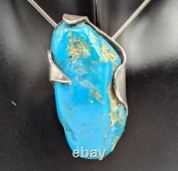 Artist Made Sterling Silver 925 Turquoise Abstract Modernist Pendant Necklace