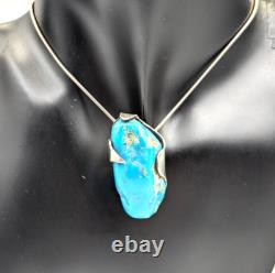 Artist Made Sterling Silver 925 Turquoise Abstract Modernist Pendant Necklace