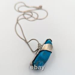 Artist Made Sterling Silver 925 Turquoise Abstract Modernist Pendant Necklace