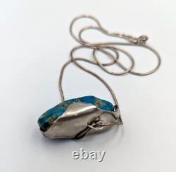 Artist Made Sterling Silver 925 Turquoise Abstract Modernist Pendant Necklace