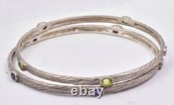 Artist made Sterling Silver Peridot & Amethyst pair of slip on Bangle Bracelets