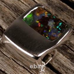 Australian Boulder Opal Sterling Silver Rhodium Plated Pendant Pen815