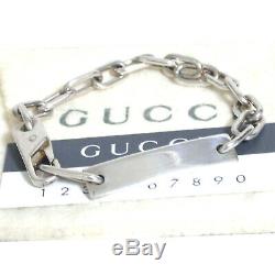 Auth Vintage GUCCI Plate Chain Bracelet Sterling Silver 925 18cm/7 Made Italy