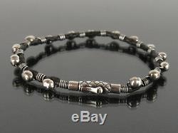 Authentic BVLGARI Black Leather x Sterling Silver 925 Bracelet Made in Italy