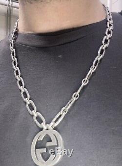 Authentic Gucci Sterling Silver 925 GG Logo Pendant Chain Necklace Made In Italy