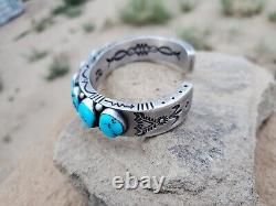 Authentic Navajo-made Sterling Silver Mens 9 Stone Kingman Turquoise Bracelet