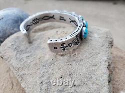 Authentic Navajo-made Sterling Silver Mens 9 Stone Kingman Turquoise Bracelet