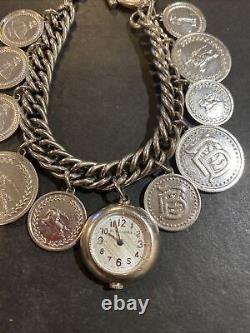 Authentic Swiss Made Burberry Lady Sterling Silver 10Charm Bracelet Watch BU5220