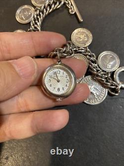 Authentic Swiss Made Burberry Lady Sterling Silver 10Charm Bracelet Watch BU5220