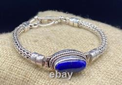 BA-Sterling Silver Foxtail Lapis Adjustable Toggle Bracelet-MADE IN INDONESIA