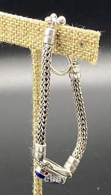 BA-Sterling Silver Foxtail Lapis Adjustable Toggle Bracelet-MADE IN INDONESIA