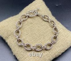 BA-Sterling Silver Oval Knobby Rope Textured Toggle Bracelet-MADE IN INDONESIA