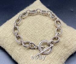 BA-Sterling Silver Oval Knobby Rope Textured Toggle Bracelet-MADE IN INDONESIA