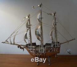 BIG Vintage Sterling Silver 925 Made in Spain Sailing Ship, Playen Brand, Stamp