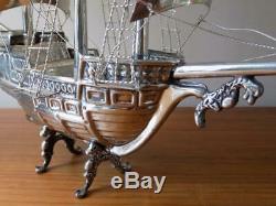 BIG Vintage Sterling Silver 925 Made in Spain Sailing Ship, Playen Brand, Stamp