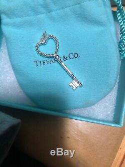 BN Tiffany & Co Sterling Silver Heart Key Pendant 2 1/2 Inches Made in Italy