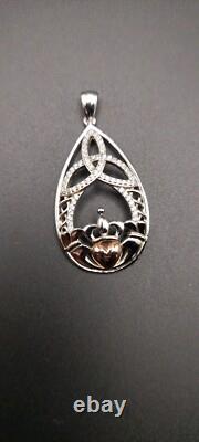 BORU Trinity Teardrop Claddagh Pendant Sterling Silver 925 made In Ireland