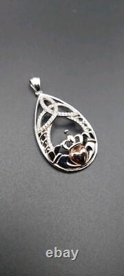 BORU Trinity Teardrop Claddagh Pendant Sterling Silver 925 made In Ireland