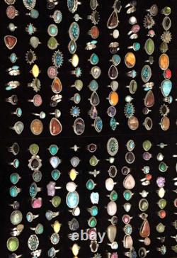 BULK BOHO! Natural & Larimar Gemstone Rings 925 Sterling Silver Plated Jewelry