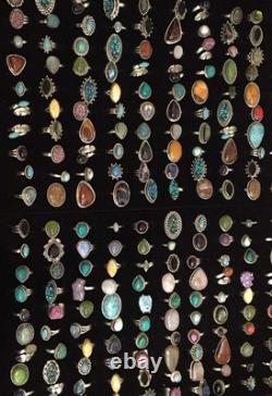 BULK BOHO! Natural & Larimar Gemstone Rings 925 Sterling Silver Plated Jewelry