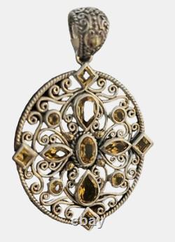 Balinese Design Sterling Silver GOLDEN TOPAZ Scroll Pendant Hand Made Art