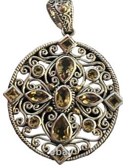 Balinese Design Sterling Silver GOLDEN TOPAZ Scroll Pendant Hand Made Art