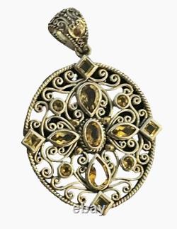 Balinese Design Sterling Silver GOLDEN TOPAZ Scroll Pendant Hand Made Art