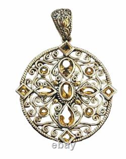 Balinese Design Sterling Silver GOLDEN TOPAZ Scroll Pendant Hand Made Art