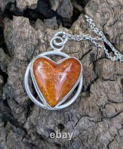 Baltic Amber Heart Artisan Hand Made Sterling Silver Necklace. A25f