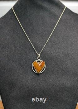 Baltic Amber Heart Artisan Hand Made Sterling Silver Necklace. A25f