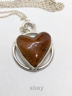 Baltic Amber Heart Artisan Hand Made Sterling Silver Necklace. A25f