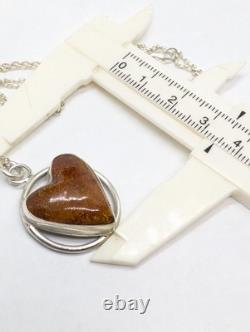 Baltic Amber Heart Artisan Hand Made Sterling Silver Necklace. A25f