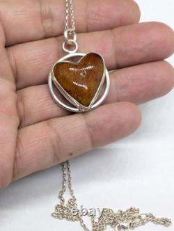 Baltic Amber Heart Artisan Hand Made Sterling Silver Necklace. A25f