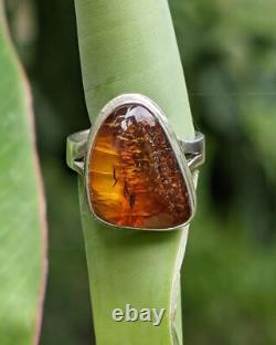 Baltic Cognac Amber Artisan Hand Made Sterling Silver Ring Sz6.5. A5c