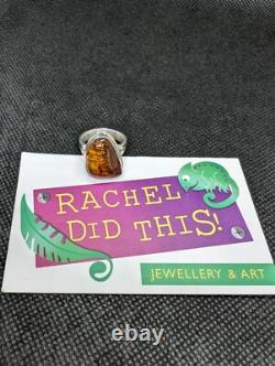 Baltic Cognac Amber Artisan Hand Made Sterling Silver Ring Sz6.5. A5c