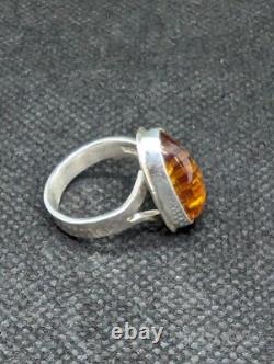 Baltic Cognac Amber Artisan Hand Made Sterling Silver Ring Sz6.5. A5c
