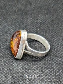 Baltic Cognac Amber Artisan Hand Made Sterling Silver Ring Sz6.5. A5c