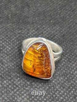 Baltic Cognac Amber Artisan Hand Made Sterling Silver Ring Sz6.5. A5c