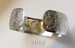 Bangle Sterling Silver 925 Vintage Made in 1961 Flower Design (M5VV)
