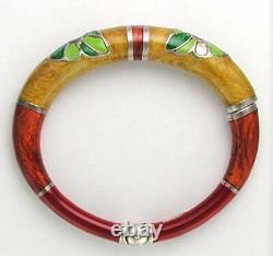 Bangle Sterling Silver Enameled Hand Made Bangle Made in Italy Size 5