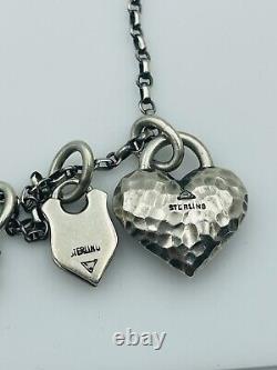 Barbara Klar Hand Made Sterling Silver 4 Padlock Heart Charm Pendants Necklace