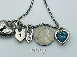 Barbara Klar Hand Made Sterling Silver 4 Padlock Heart Charm Pendants Necklace