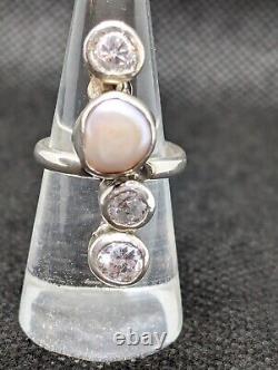 Baroque Pearl And Topaz Artisan Hand Made Sterling Silver Ring Sz7.5. A27f