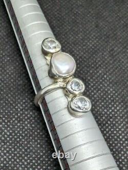 Baroque Pearl And Topaz Artisan Hand Made Sterling Silver Ring Sz7.5. A27f