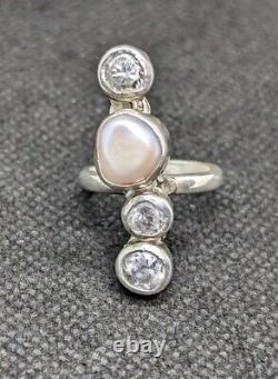 Baroque Pearl And Topaz Artisan Hand Made Sterling Silver Ring Sz7.5. A27f