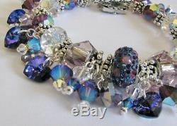 BeCharmed Bracelet Made With Swarovski Bermuda Blue, Heliotrope & 925 Silver