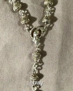 Beautiful Catholic 925 Sterling Silver Rosary Necklace Hand Made In Italy