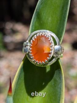Beautiful Faceted Carnelian Artisan Hand Made Sterling Silver Ring Sz10. A27c