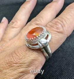 Beautiful Faceted Carnelian Artisan Hand Made Sterling Silver Ring Sz10. A27c